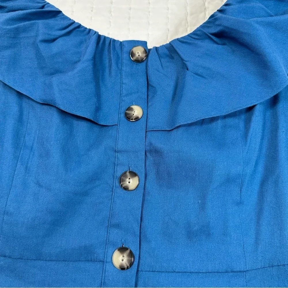 ANTONIO MELANI Ember Linen  Blue Button-Front Midi Dress - Picture 7 of 12